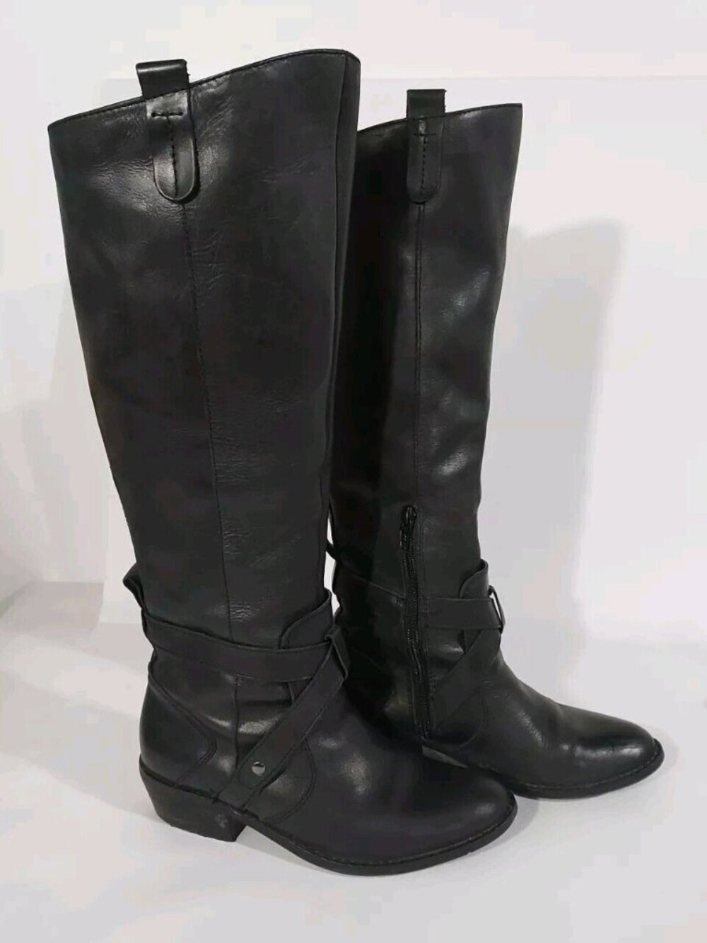 Dolce Vita Black Leather Tall Boots Womens Size 6 Casual Low Heel Side Zip - Picture 8 of 11